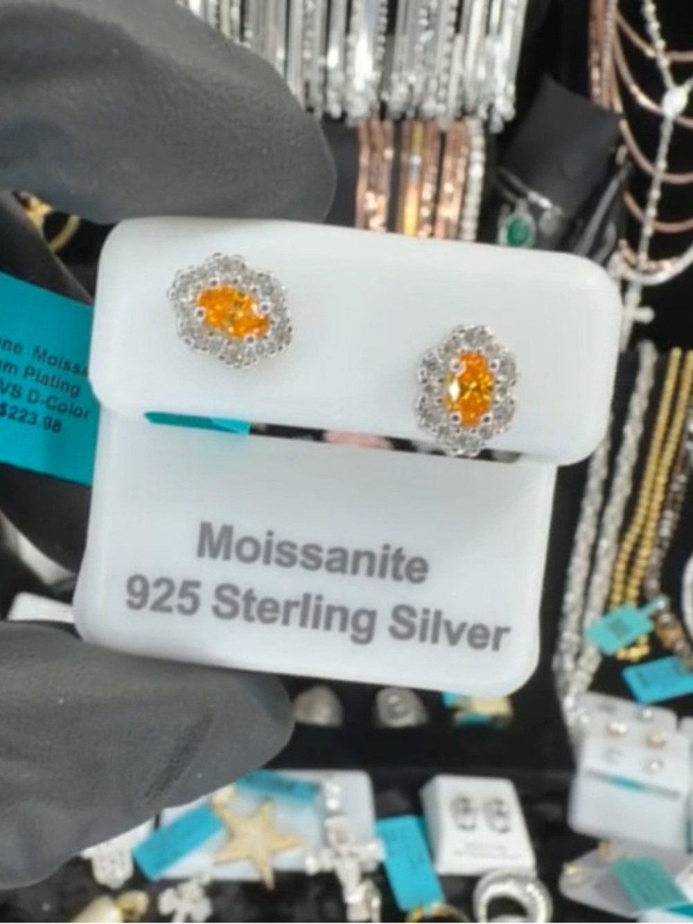 925 Sterling Silver Moissanite Stud Earrings with Orange Center